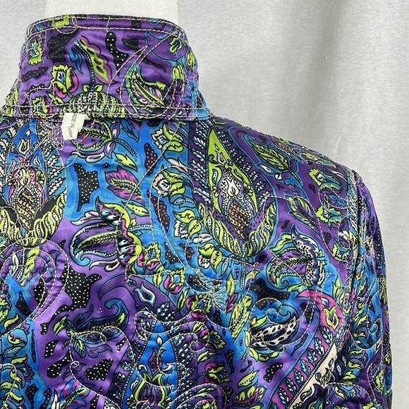 Chicos Reversible Quilted Denim Paisley Button Jacket Womens Size 2 Country Boho - Picture 10 of 13